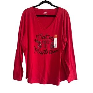 NWT Evri Christmas Holiday Mistletoe Toe Everyday V-Neck Tee Size 1X